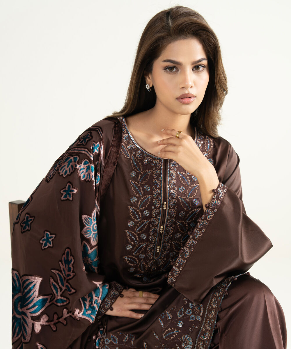 Women's Unstitched Blended Satin 3 Piece Suit