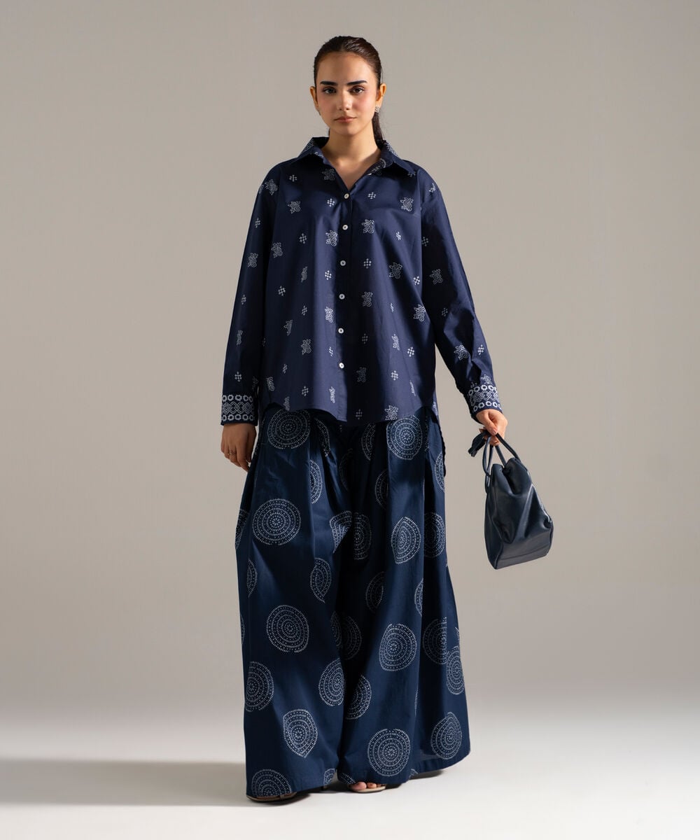Block Printed Lawn Shirt — Sapphire view 4