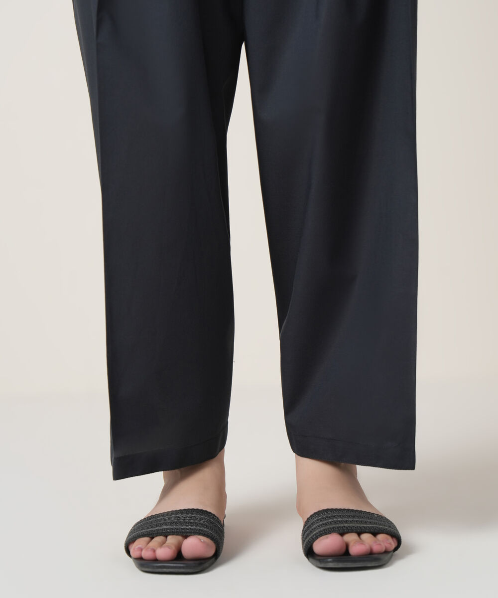 Women's RTW Cambric Black Solid Trousers