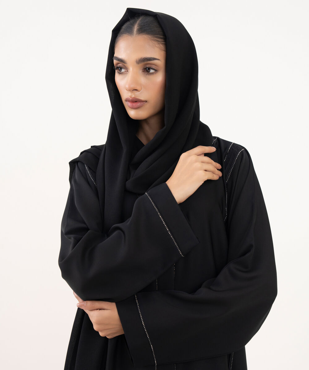 Women's Black Polyester Abaya Set