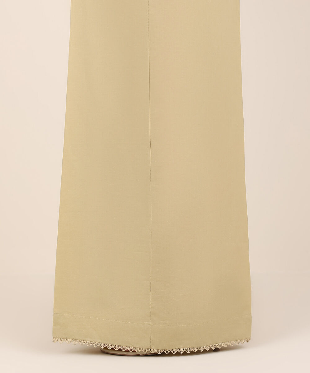 Women's RTW Cambric Beige Solid Flared Pants