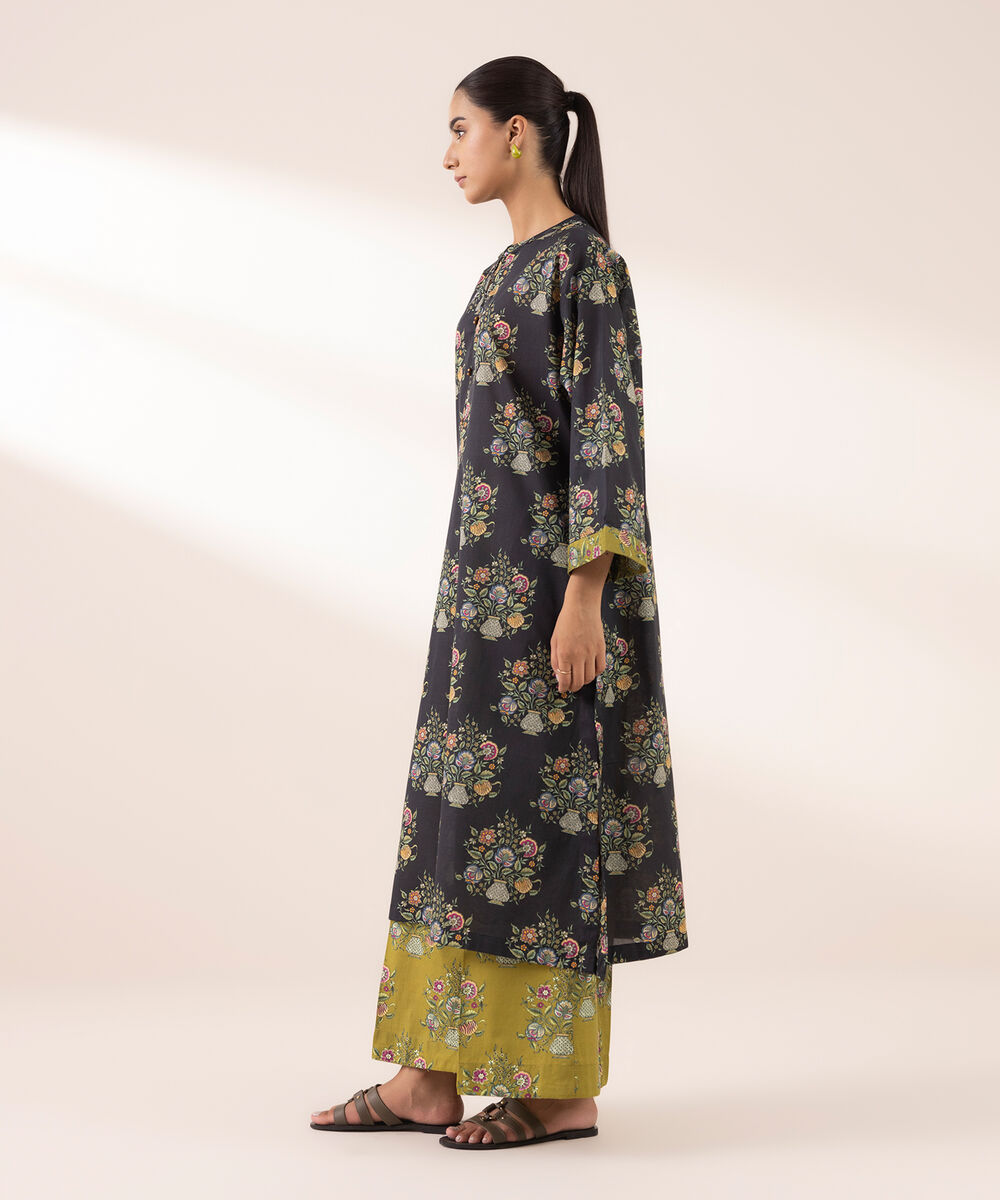 Women's RTW Lawn Black Printed Boxy Shirt