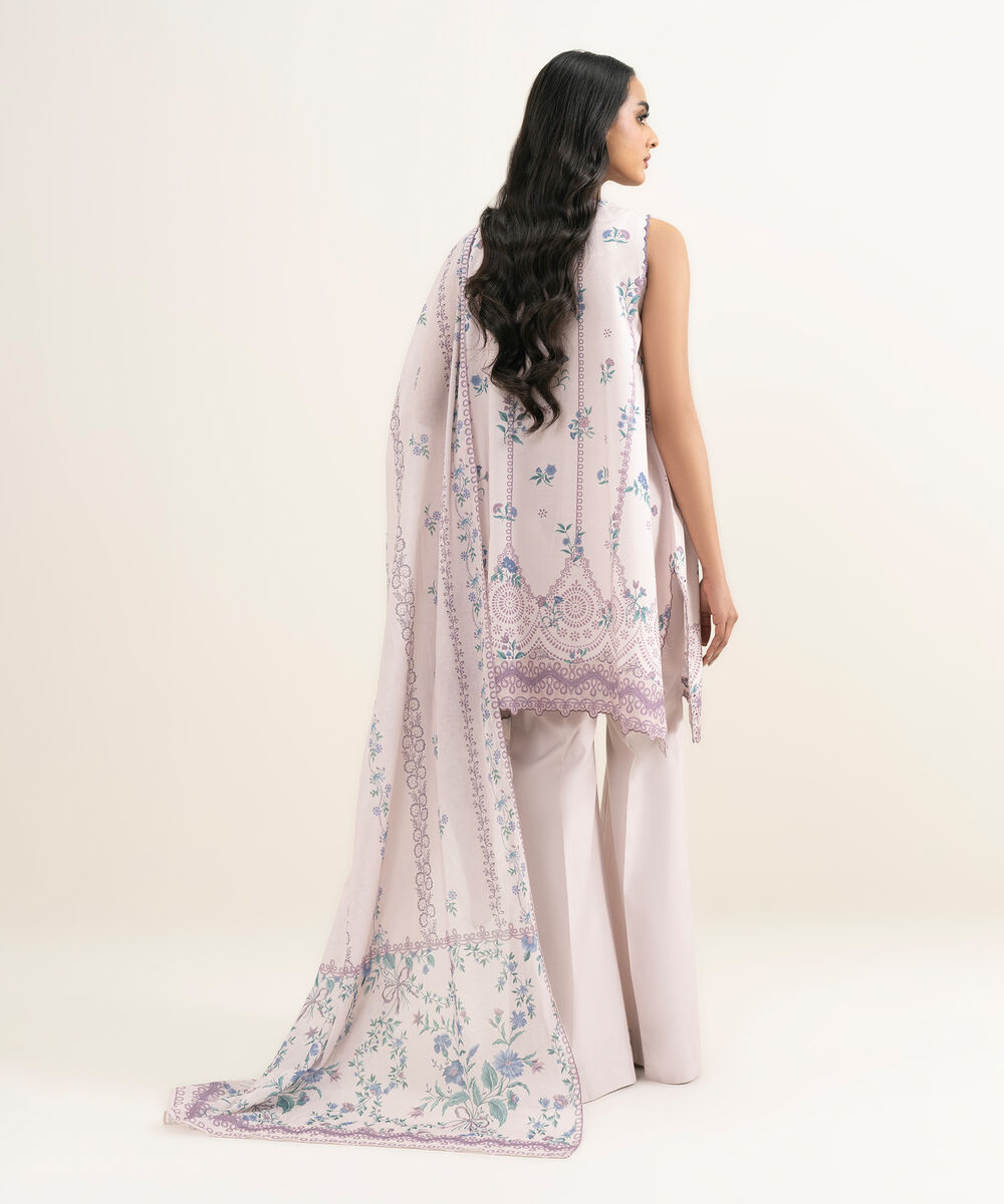 Women's Unstitched Lawn Embroidered Pink 3 Piece Suit