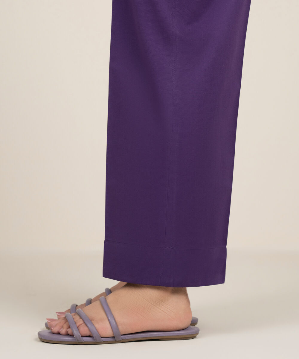 Women's RTW Cambric Solid Purple Straight Pants
