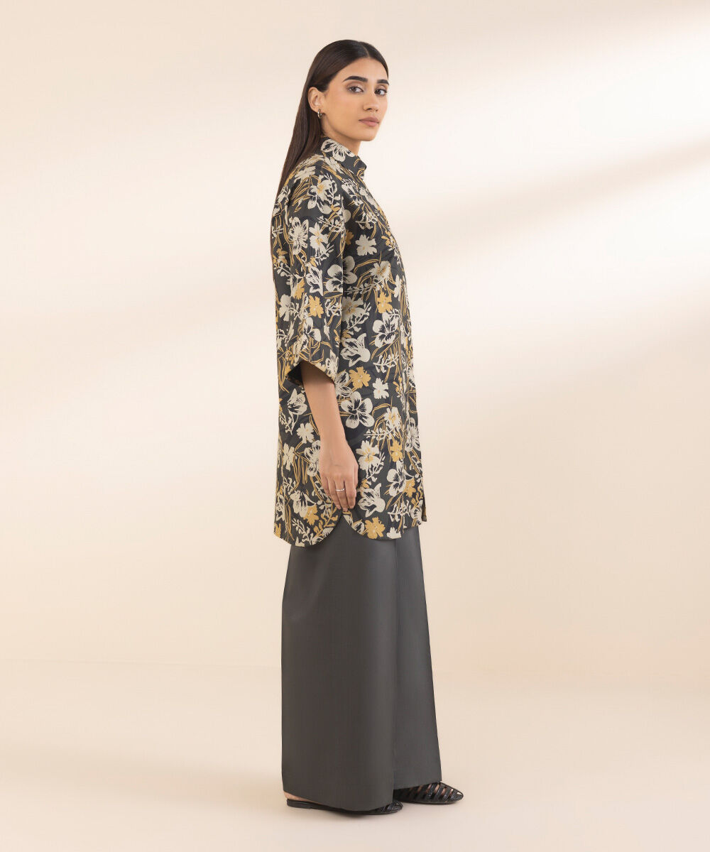 Women's Unstitched Cotton Printed Grey Shirt