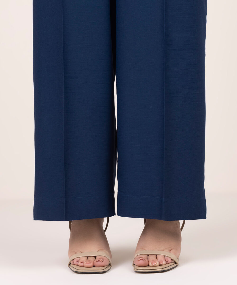 Women's RTW Cotton Viscose Solid Blue Culottes