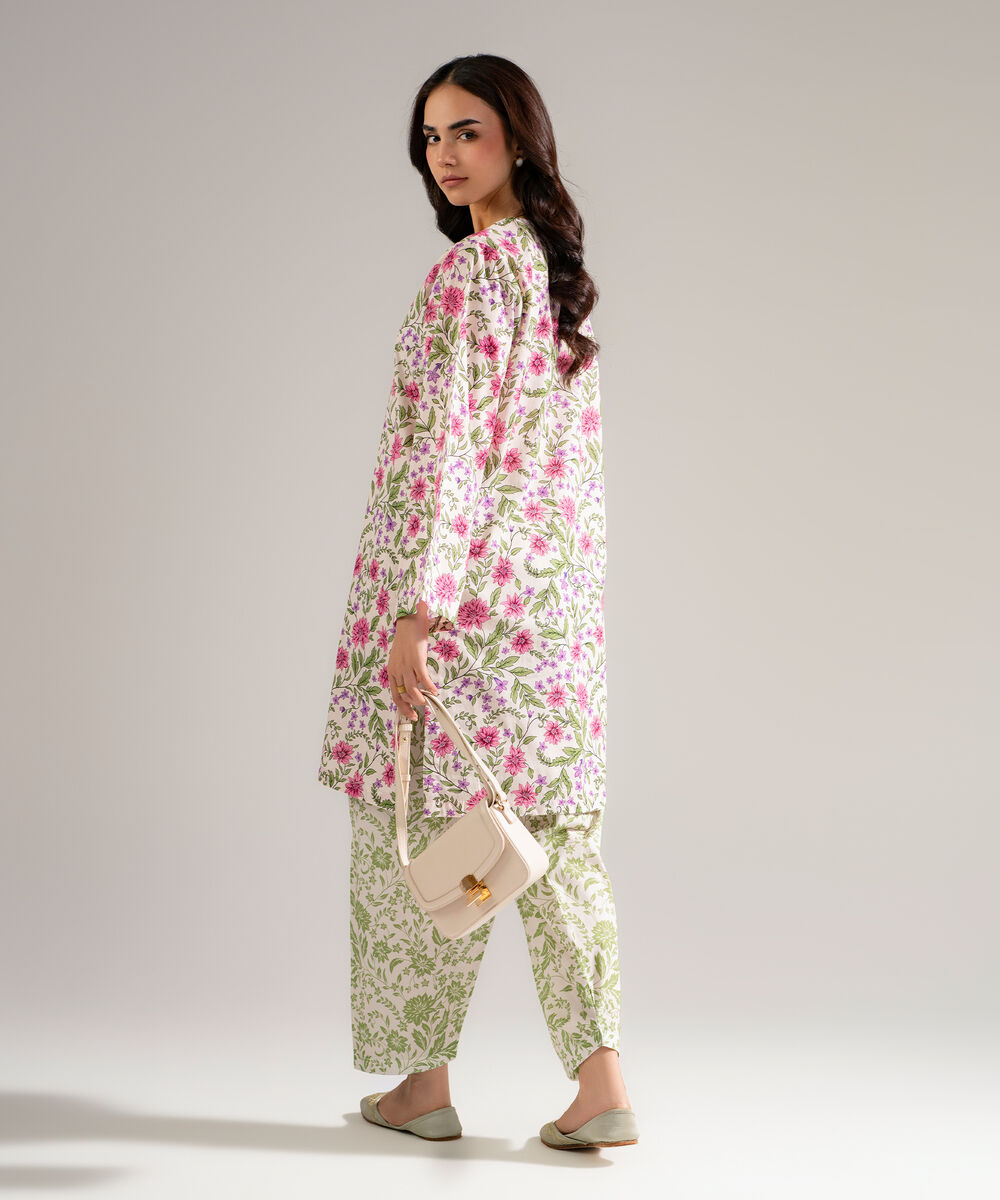 Women's RTW Lawn Printed Off White Straight Shirt