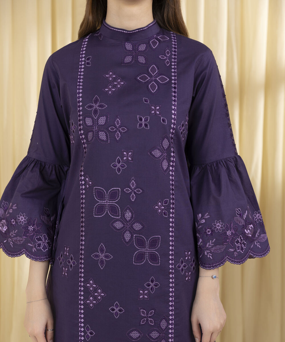 Unstitched Women's Purple Textured Lawn 3 Piece Suit