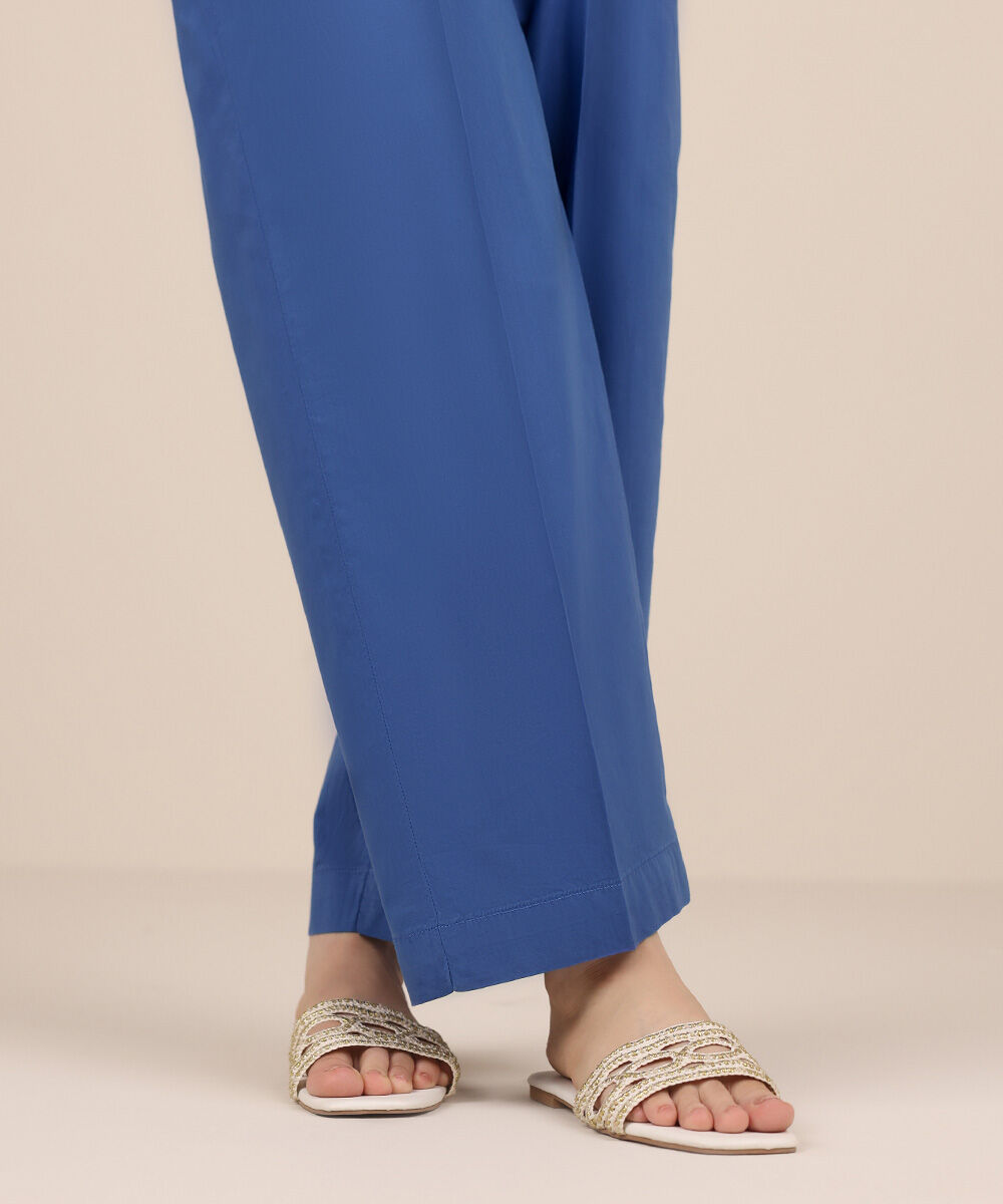 Women's RTW Cotton Viscose Blue Solid Culottes