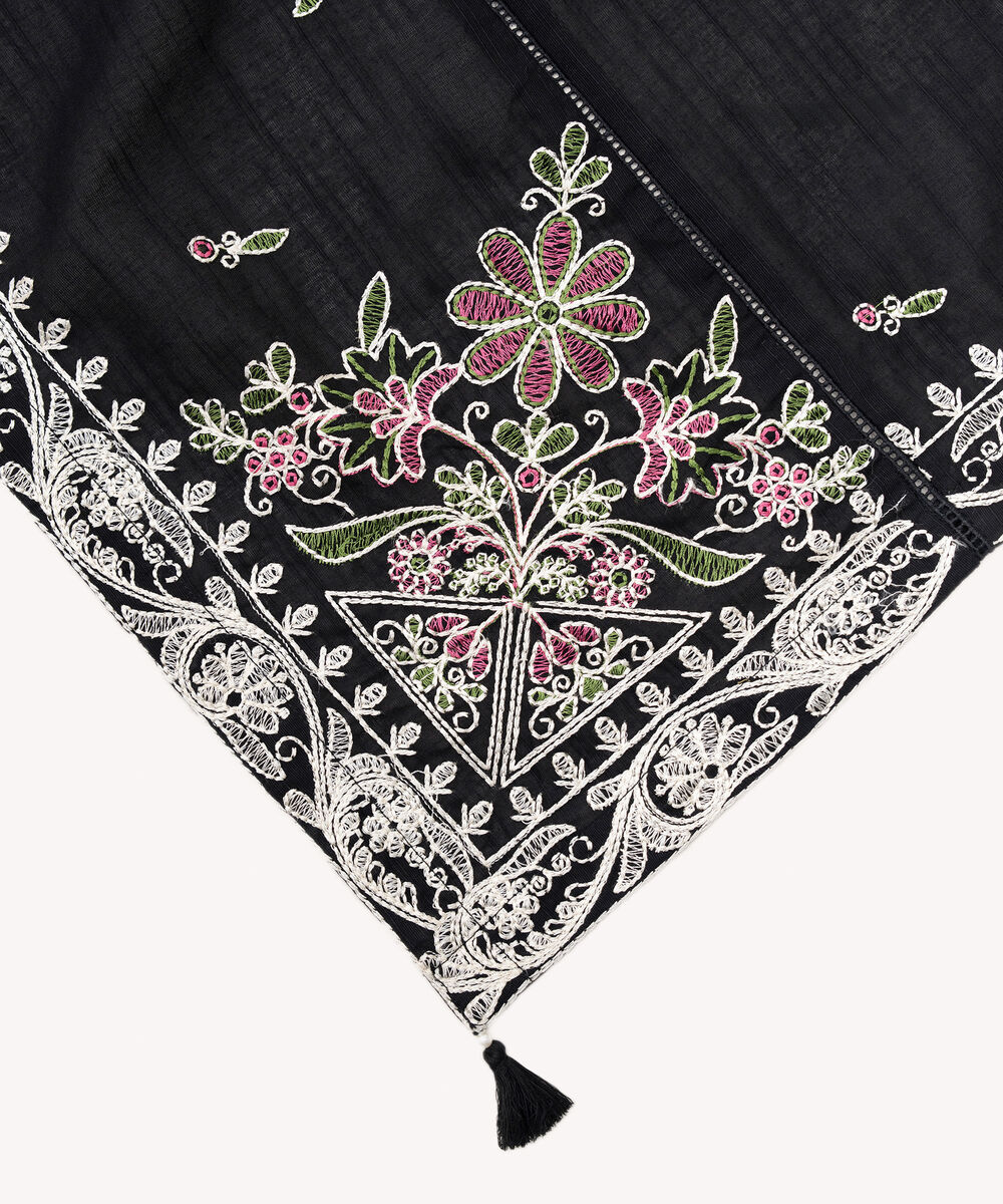 Textured Voile Embroidered Black Dupatta