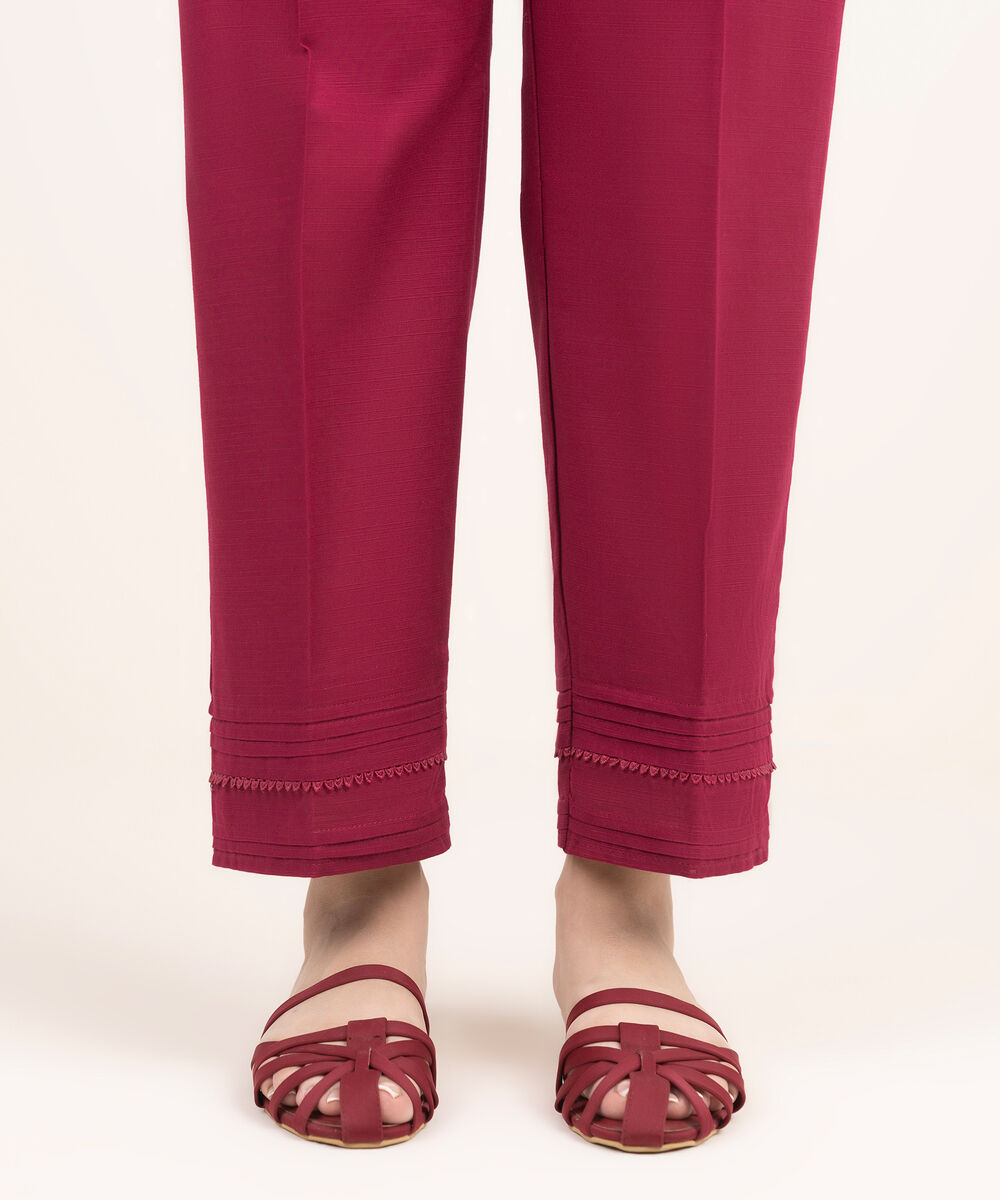 Women's RTW Cross Hatch Solid Red Straight Pants