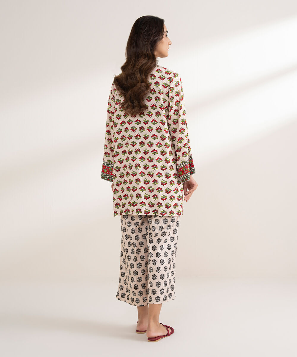 Women's RTW Arabic Dobby Printed Straight Off White Shirt