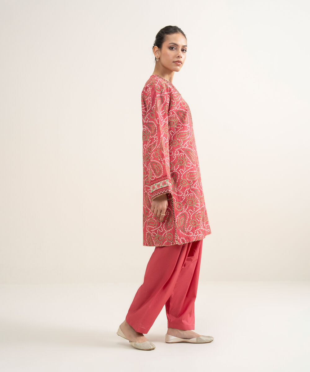 Women's Unstitched Lawn Embroidered Light Red 2 Piece Suit