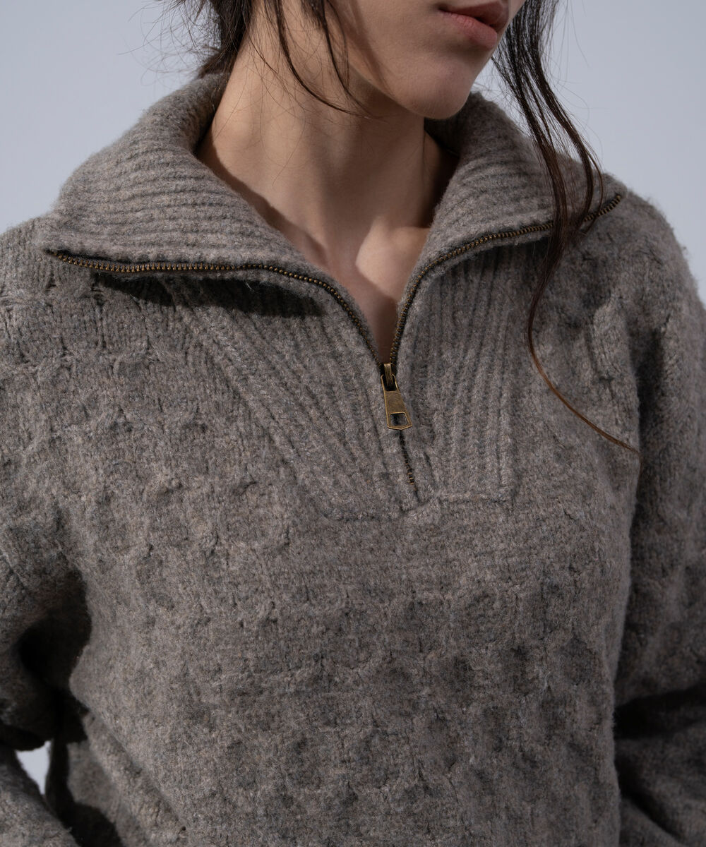 Women's Western Wear Grey Quarter-Zip Knit Jumper