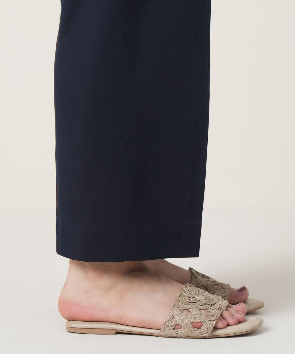 Women's RTW Cambric Blue Solid Trousers