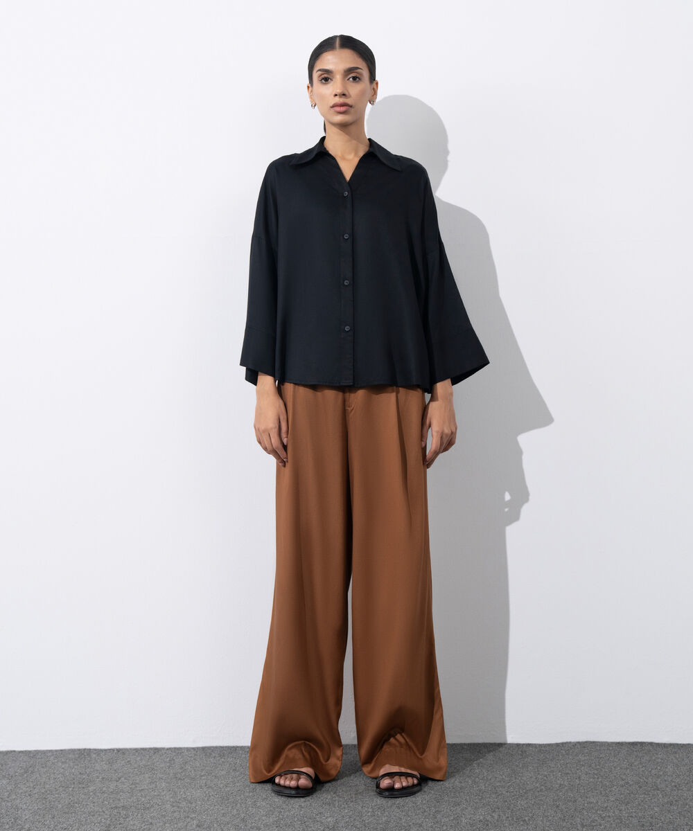 Women's Western Wear Black  V-Neck Button Through Shirt