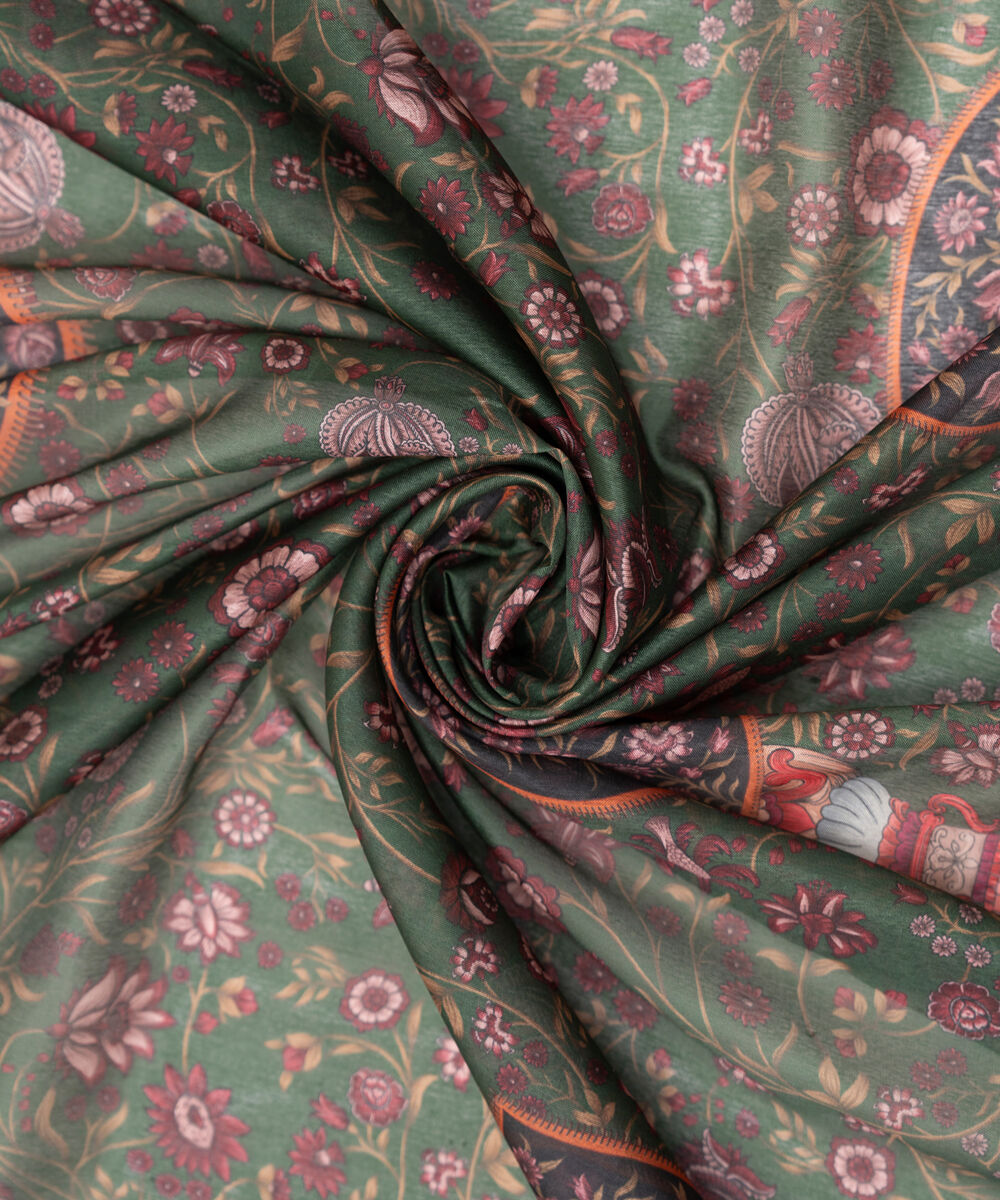Textured Silk Green Printed Dupatta