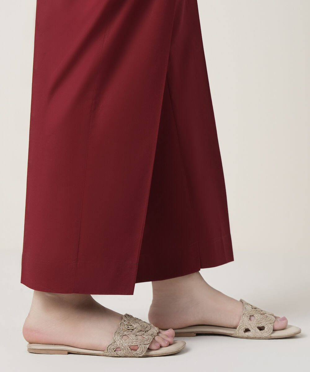 Women's RTW Cambric Maroon Solid Trousers
