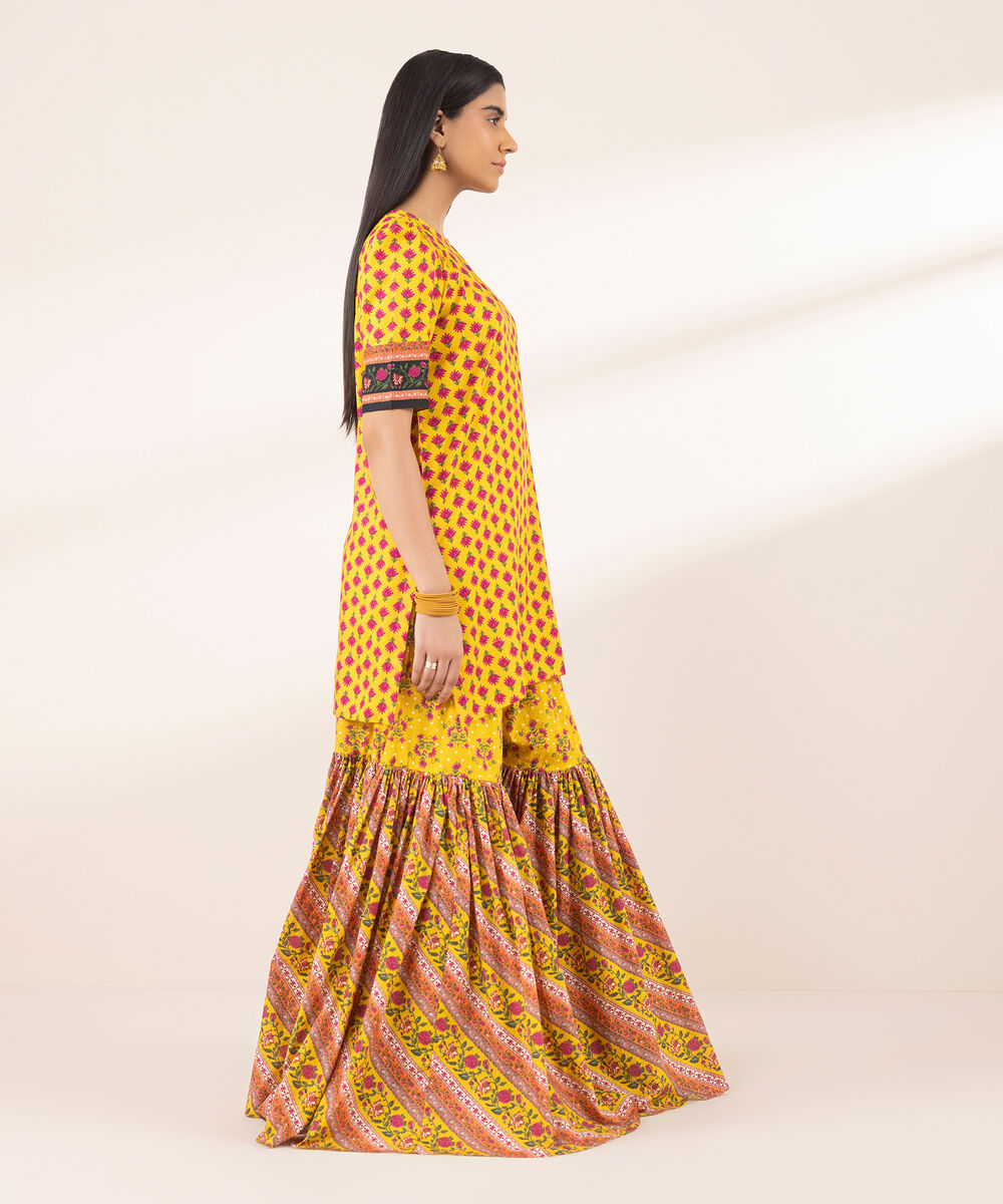 Women's RTW Arabic Lawn Yellow Printed A-Line Shirt