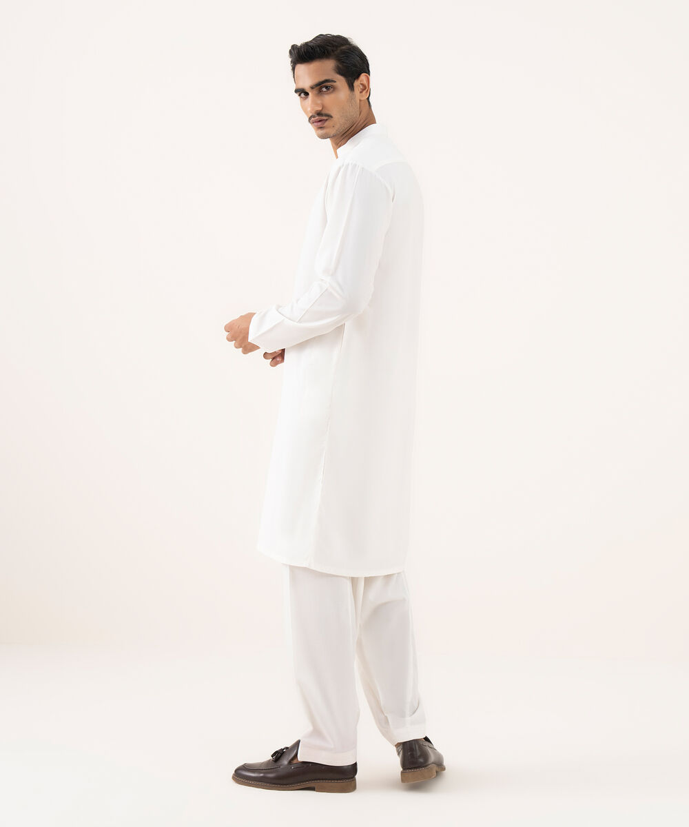 Men's Oxford Embroidered Off-White Kurta Shalwar