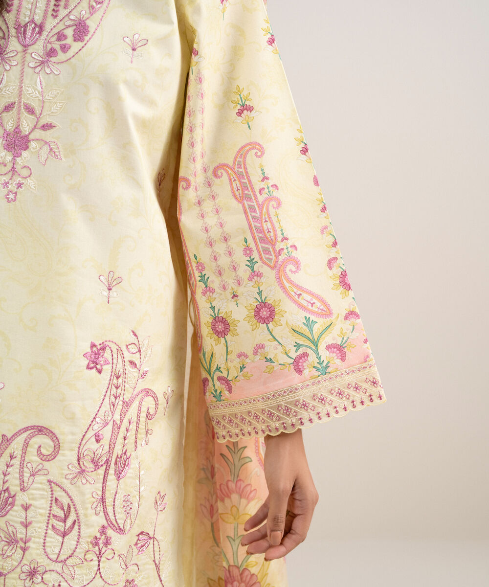 Women's Unstitched Lawn Embroidered Yellow