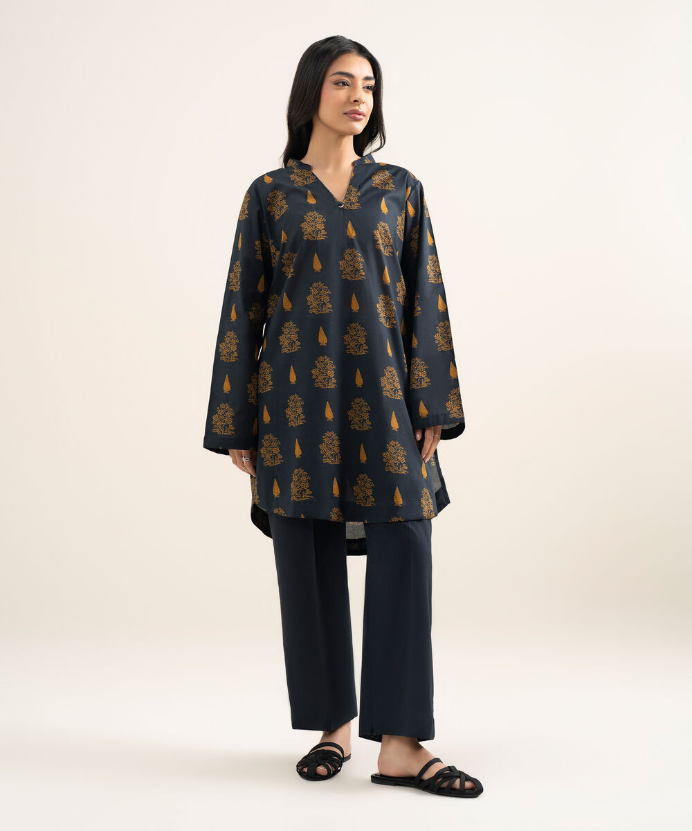 Women's RTW Lawn Printed Black Straight Shirt