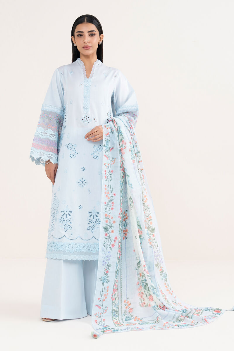 3 Piece -  Embroidered Fine Cotton Satin Suit