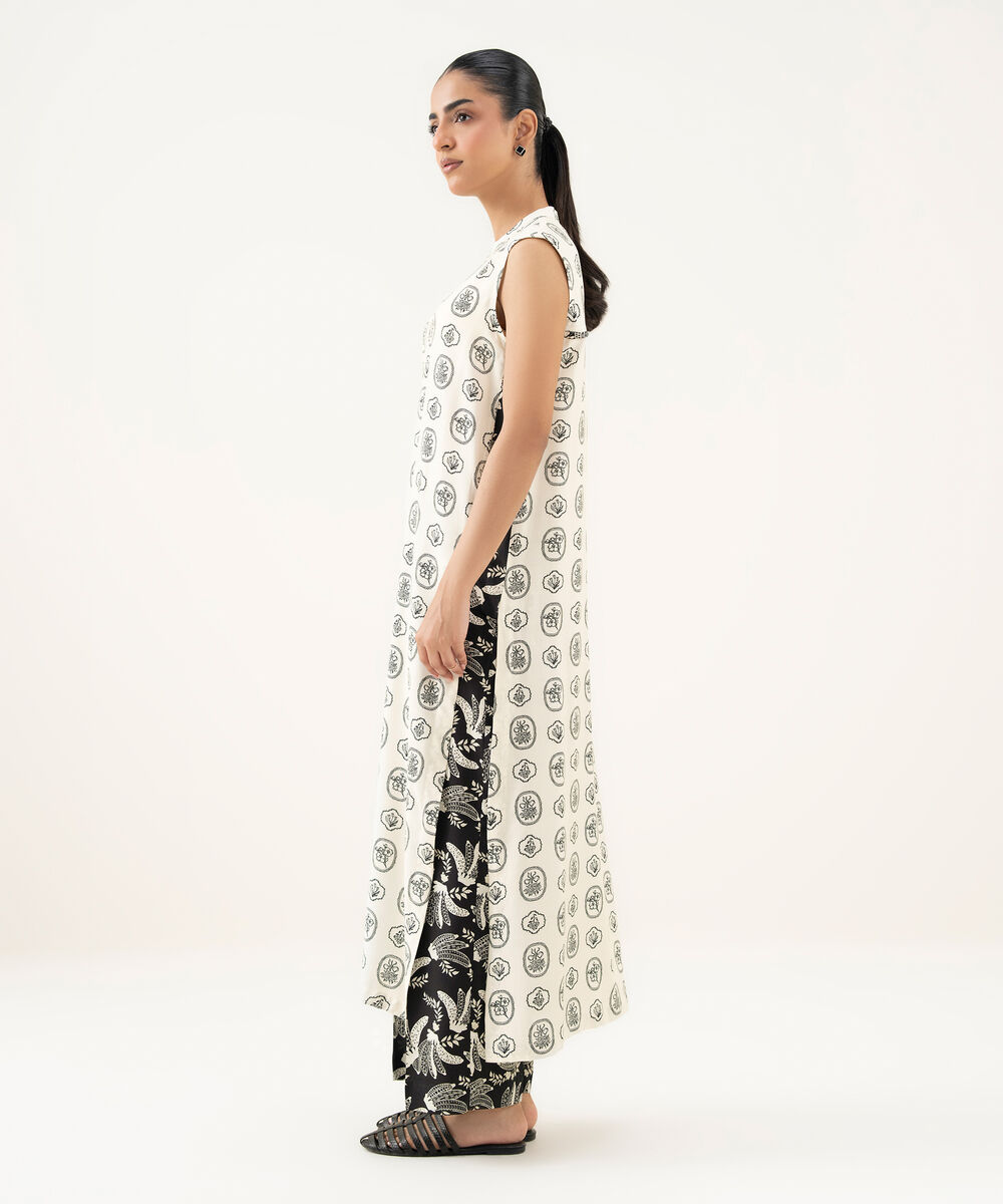 Women's RTW Linen Viscose Printed Off White Straight Shirt