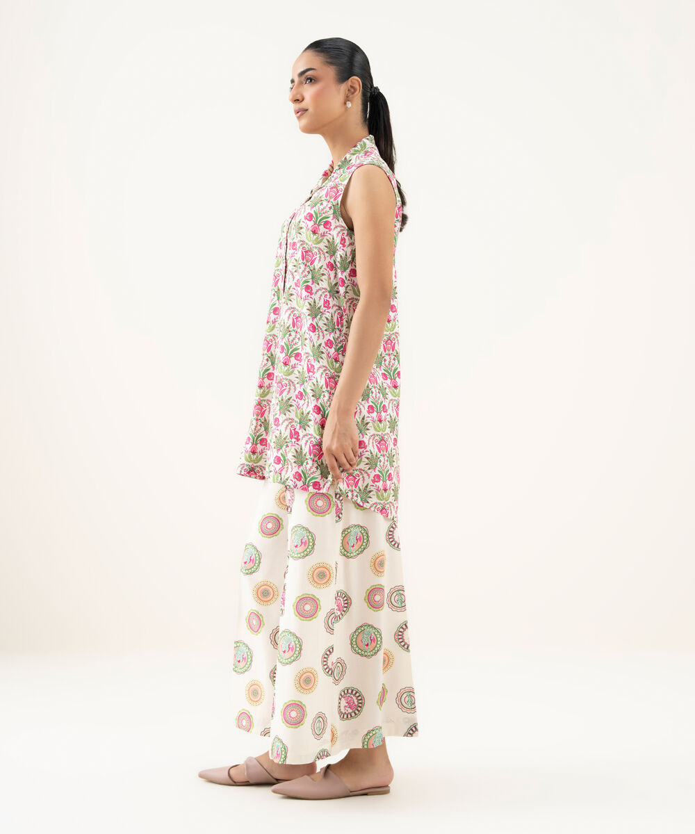 Women's RTW Linen Viscose Printed Off White Straight Shirt