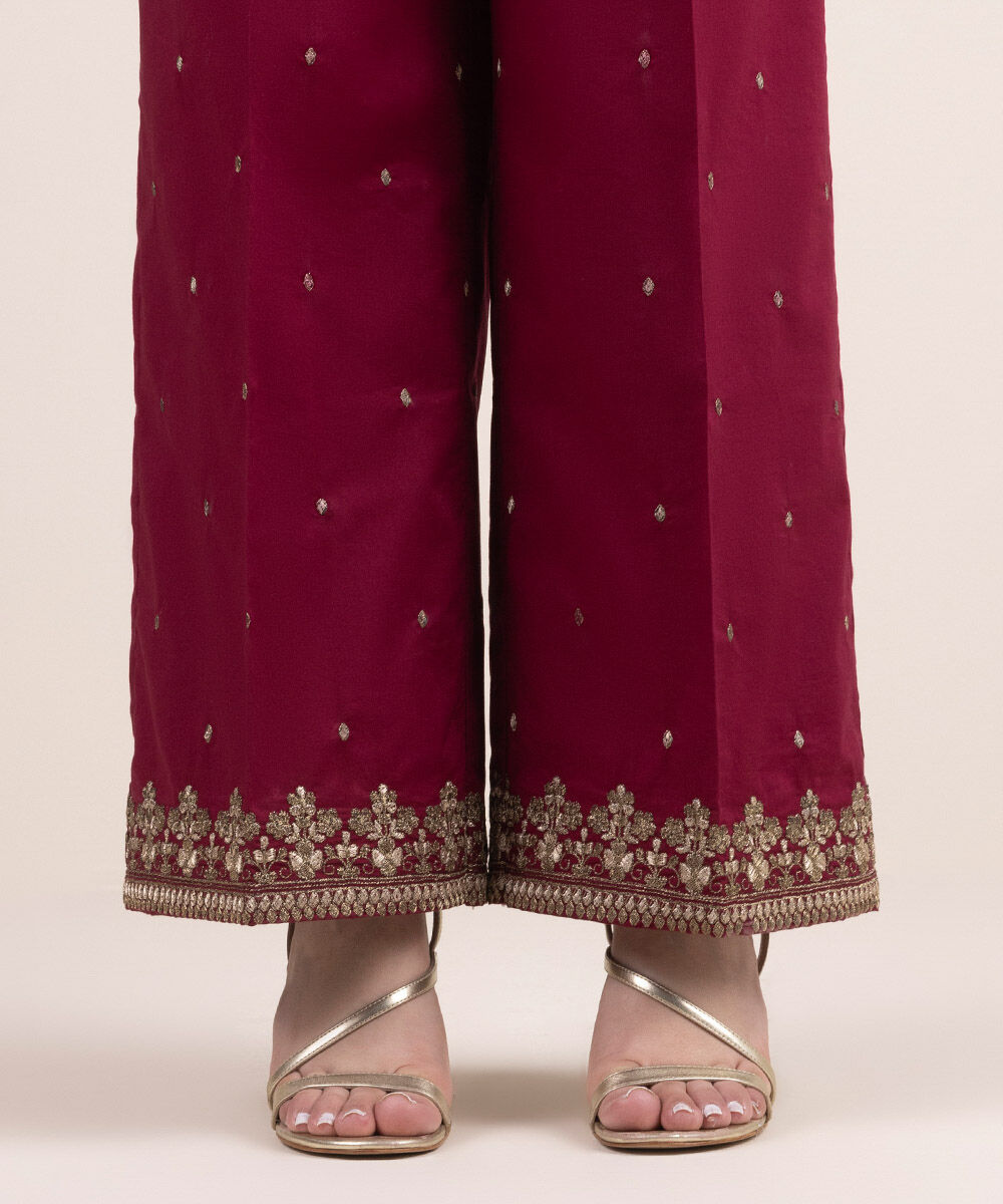 Women's Pret Cambric Red Embroidered Culottes