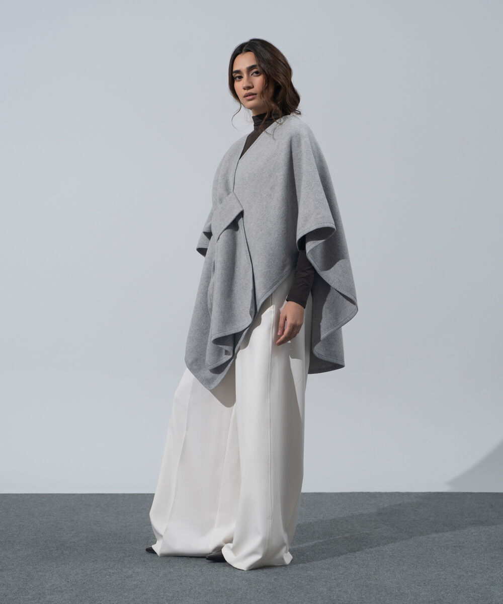 Women's Western Wear Grey Melange Polyester Cape Shawl