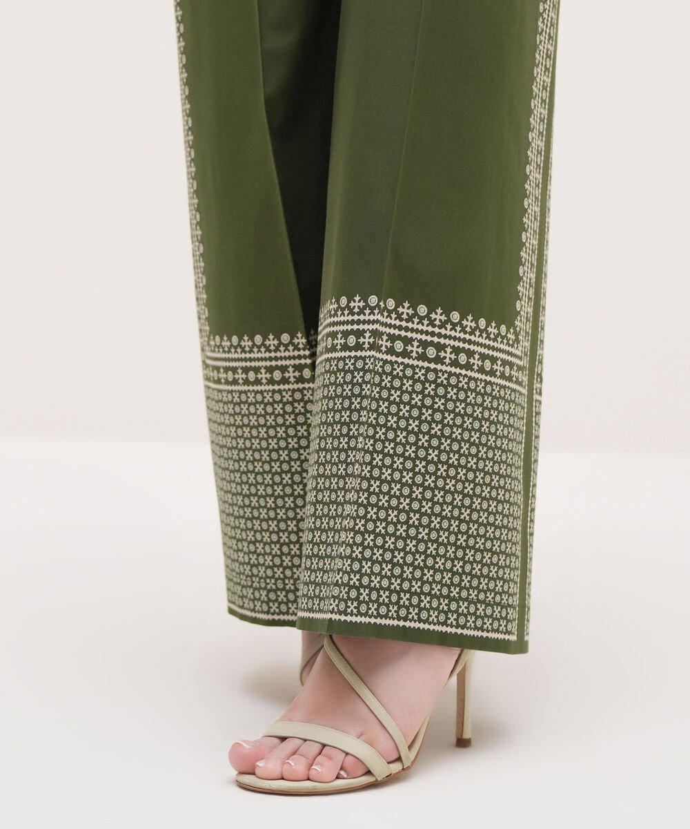 Women's RTW Cambric Green Printed Flared Pants