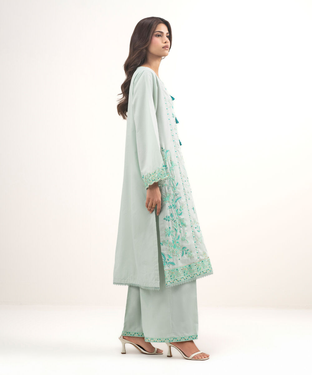 Women's RTW Zari Lawn Embroidered Blue 2 Piece Suit