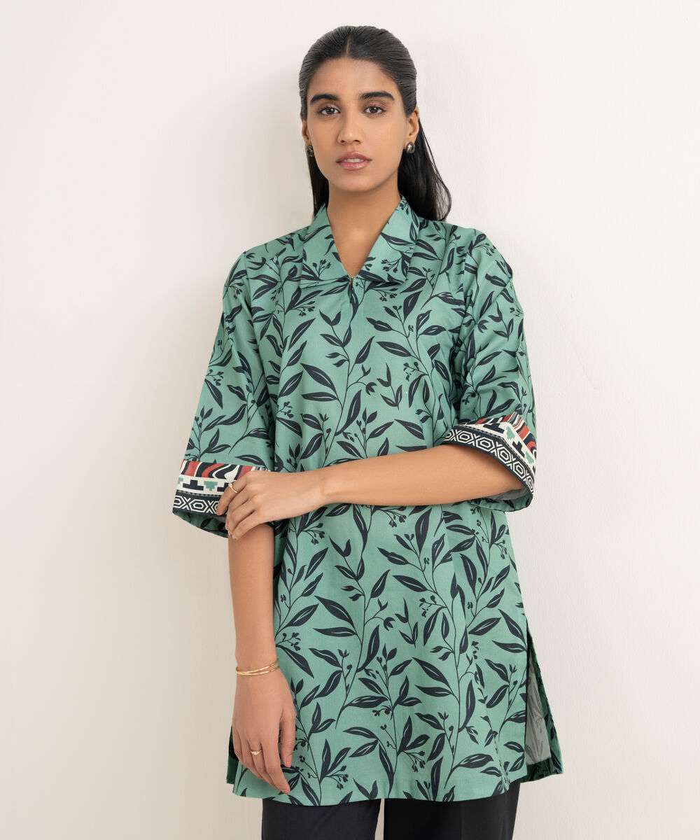 Women's Unstitched Lawn Printed Green Shirt