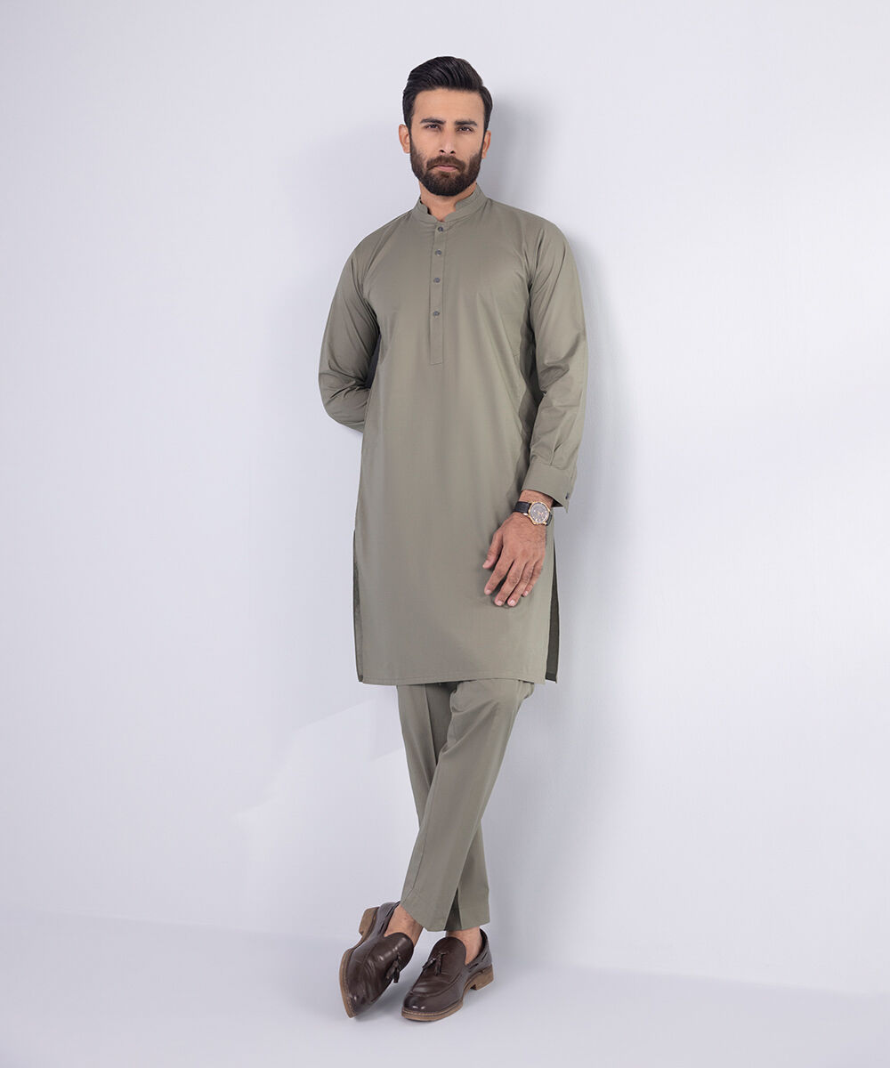 Men's 100% Cotton Stitched Plain Grey Stitched Suit