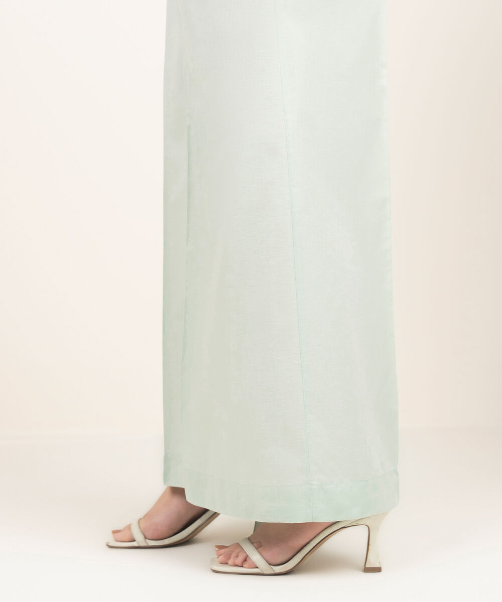 Women's RTW Cambric Solid Green Flared Pants