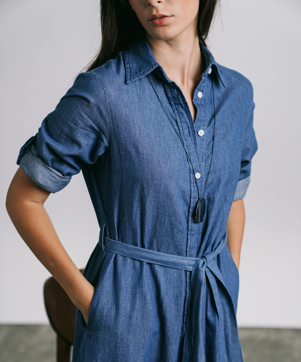 Women's Western Wear Blue Button Through Denim Dress