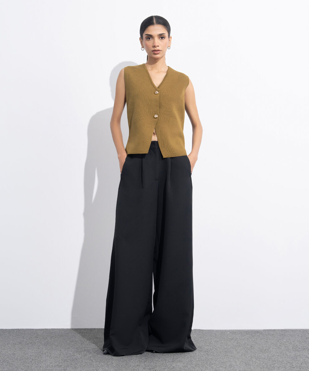 Women's Western Wear Mustard Knit Waistcoat Top