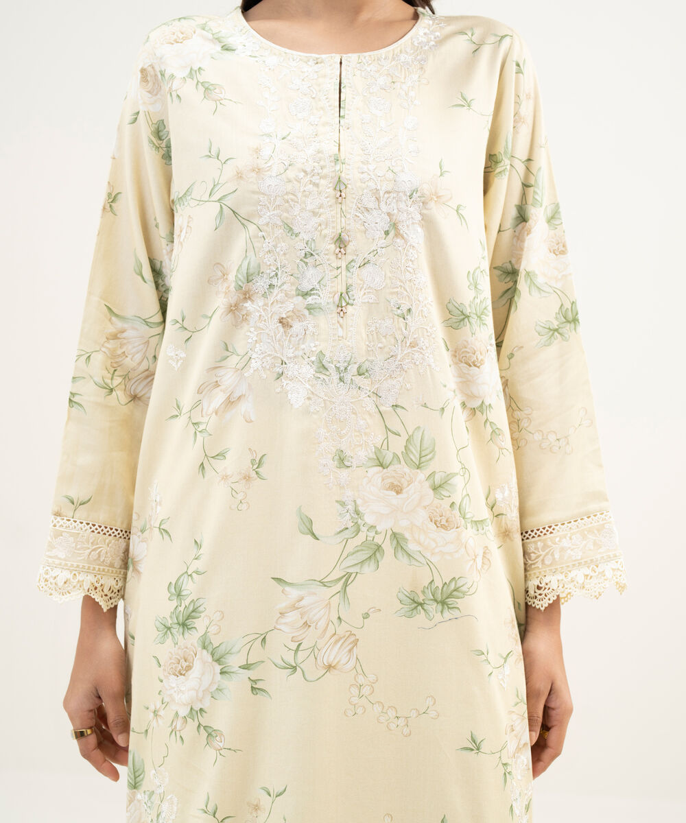 Women's RTW Lawn Embroidered Pale Yellow 3 Piece Suit