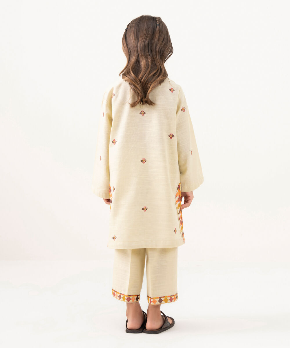 Girl's Light Khaddar Embroidered Beige 2 Piece Suit