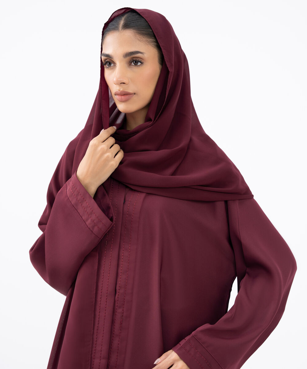 Women's Maroon Polyester Abaya