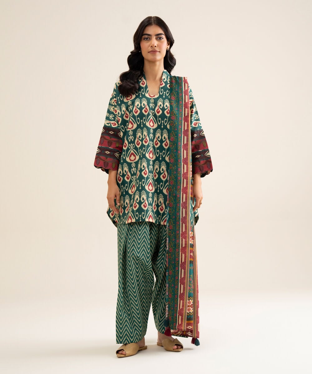Women's Unstitched Cotton Printed Multi 3 Piece Suit