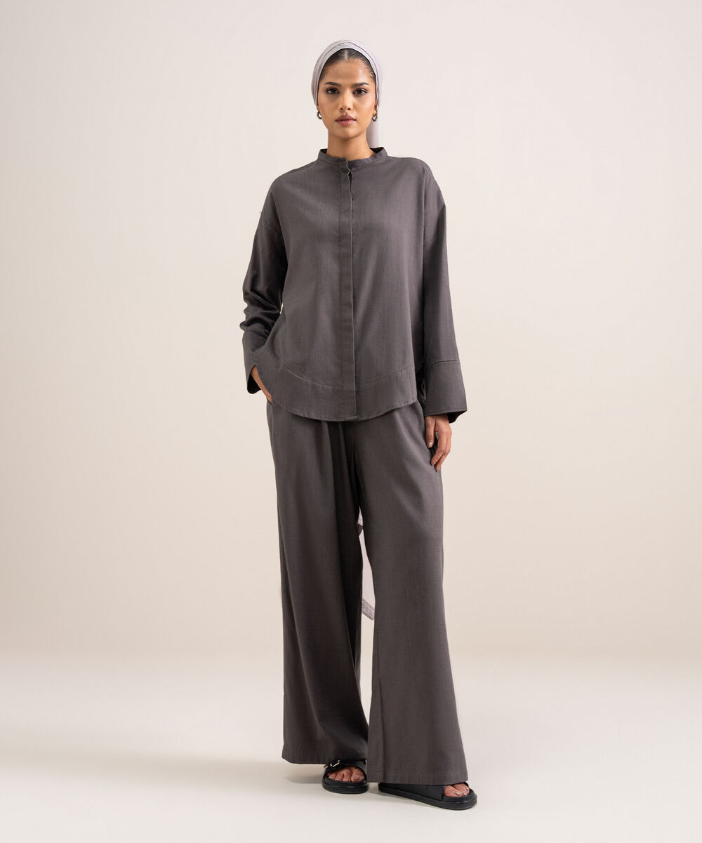 Women's Grey Relaxed Fit Button Down