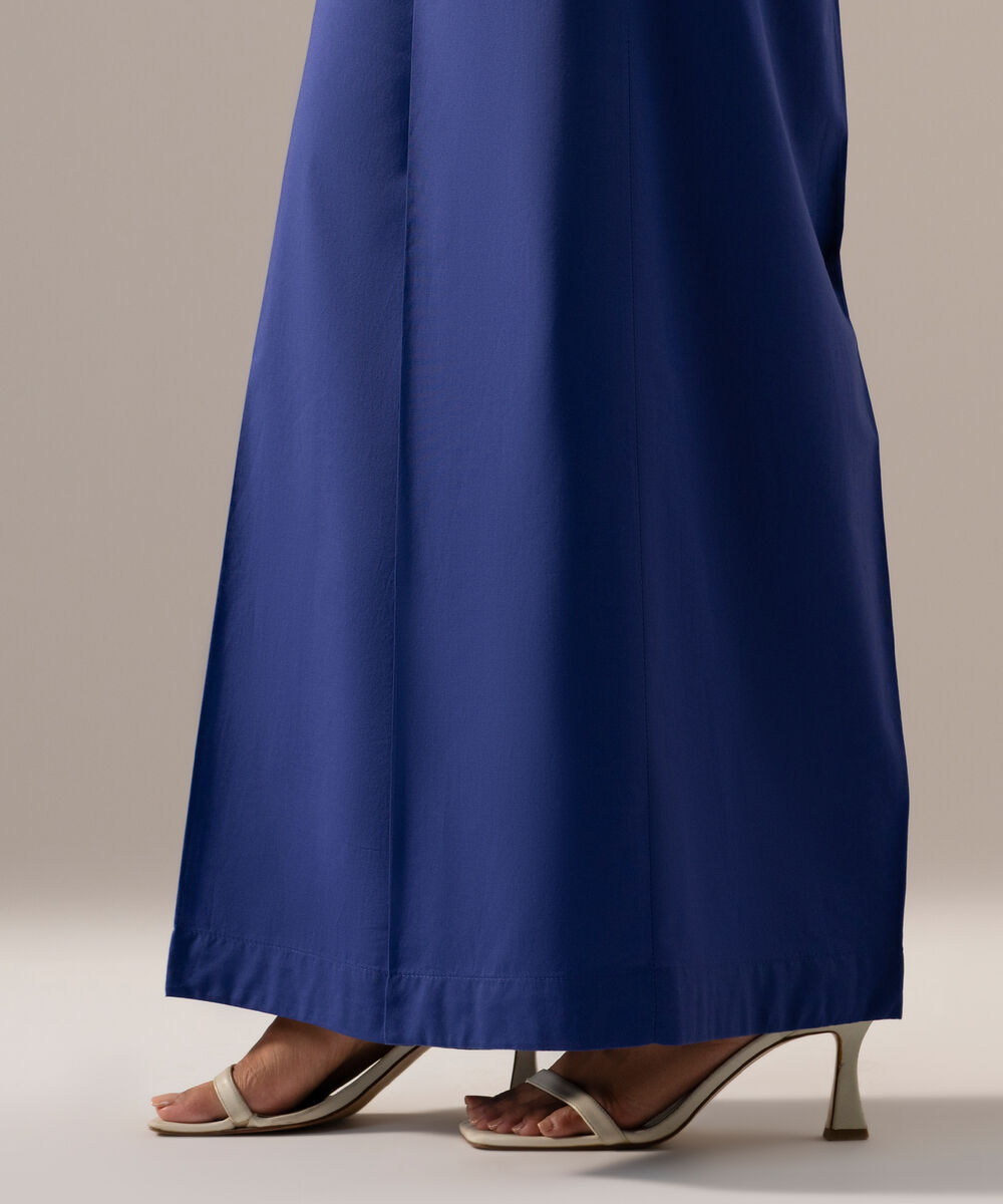 Women's RTW Cambric Solid Blue Flared Pants