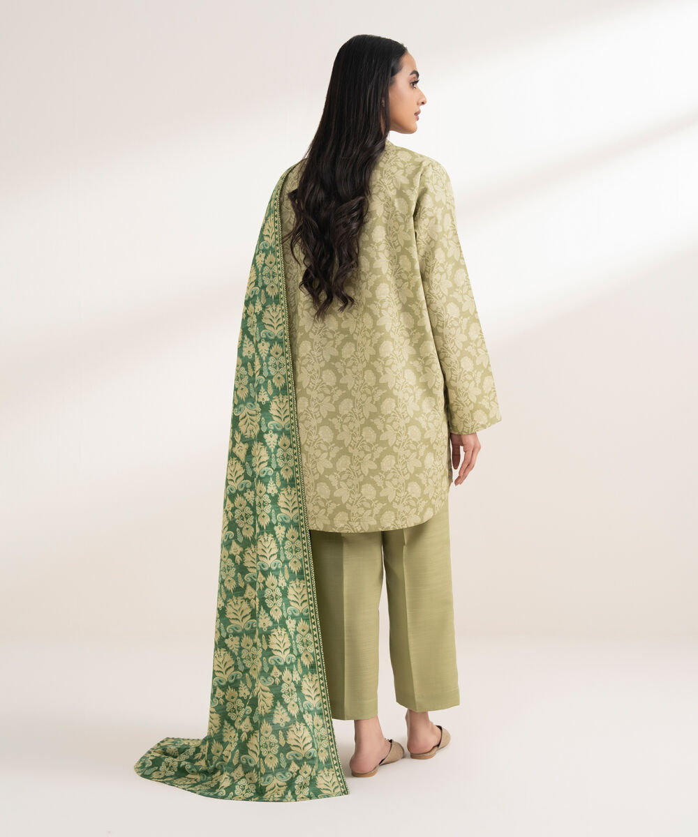 Women's RTW Khaddar Printed Green 3 Piece Suit