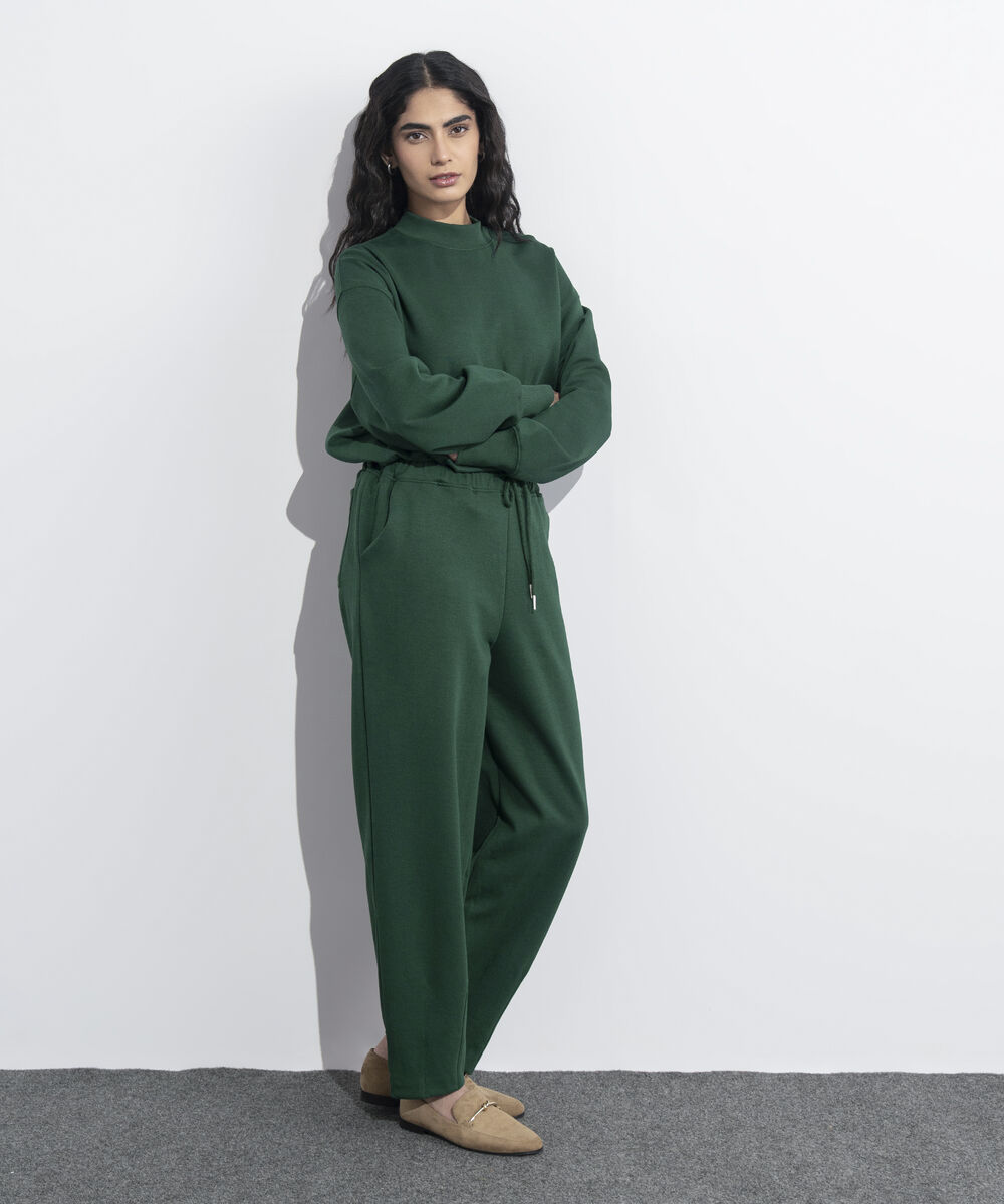 Women's Western Wear Green Interlock Darted Pull-On Trousers