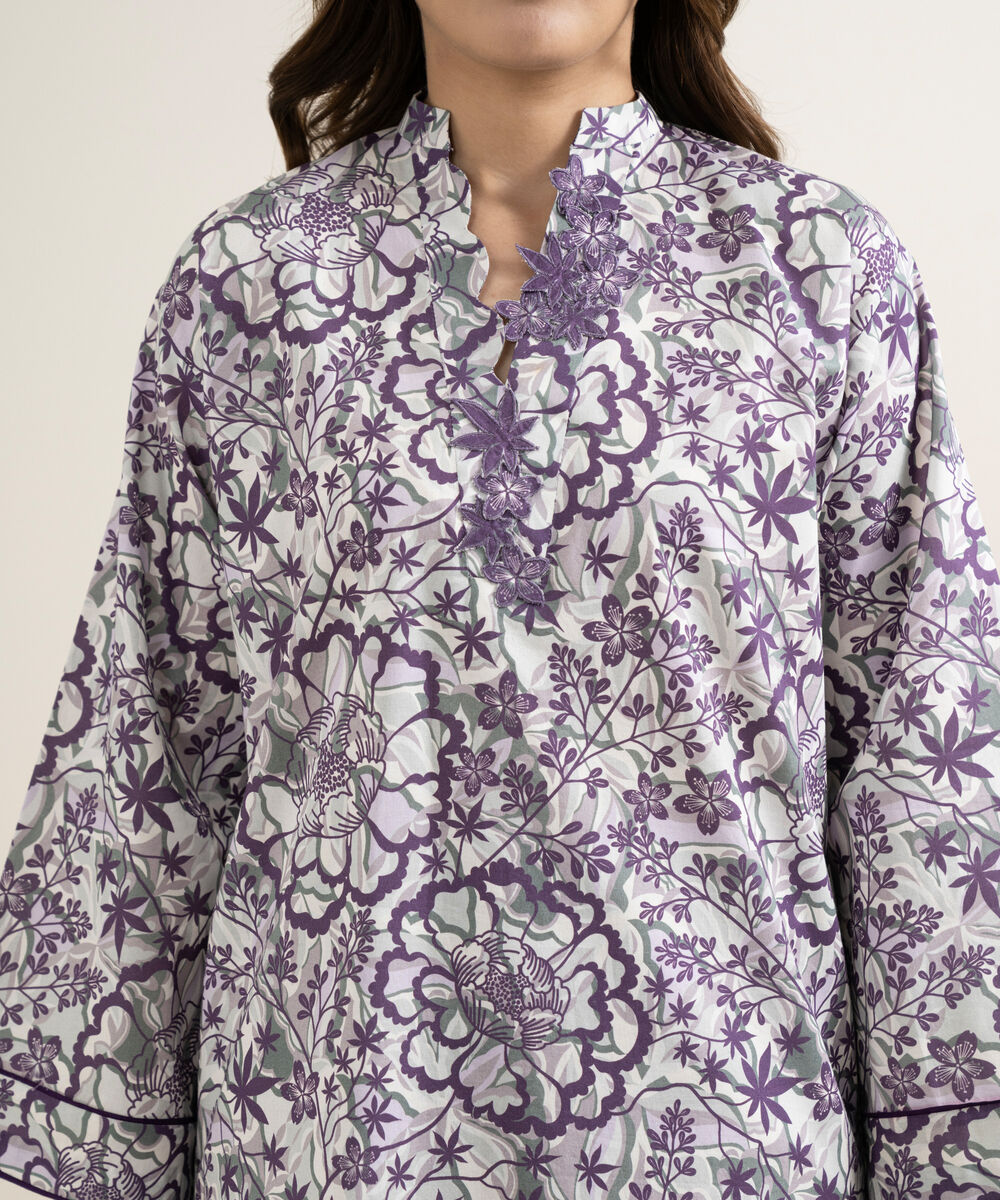 Women's Unstitched Lawn Printed Purple 2 Piece Suit