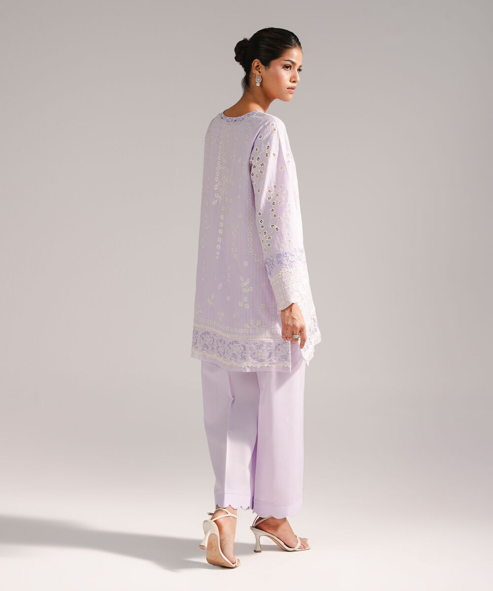 Women's RTW Dobby Embroidered Lilac 2 Piece Suit