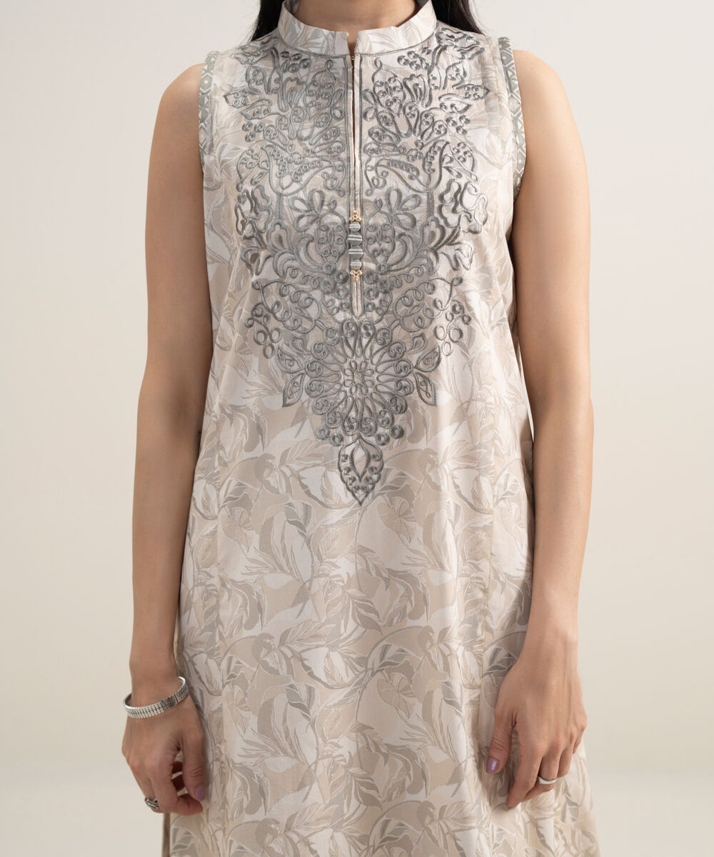 Women's Unstitched Lawn Embroidered Light Beige 3 Piece Suit