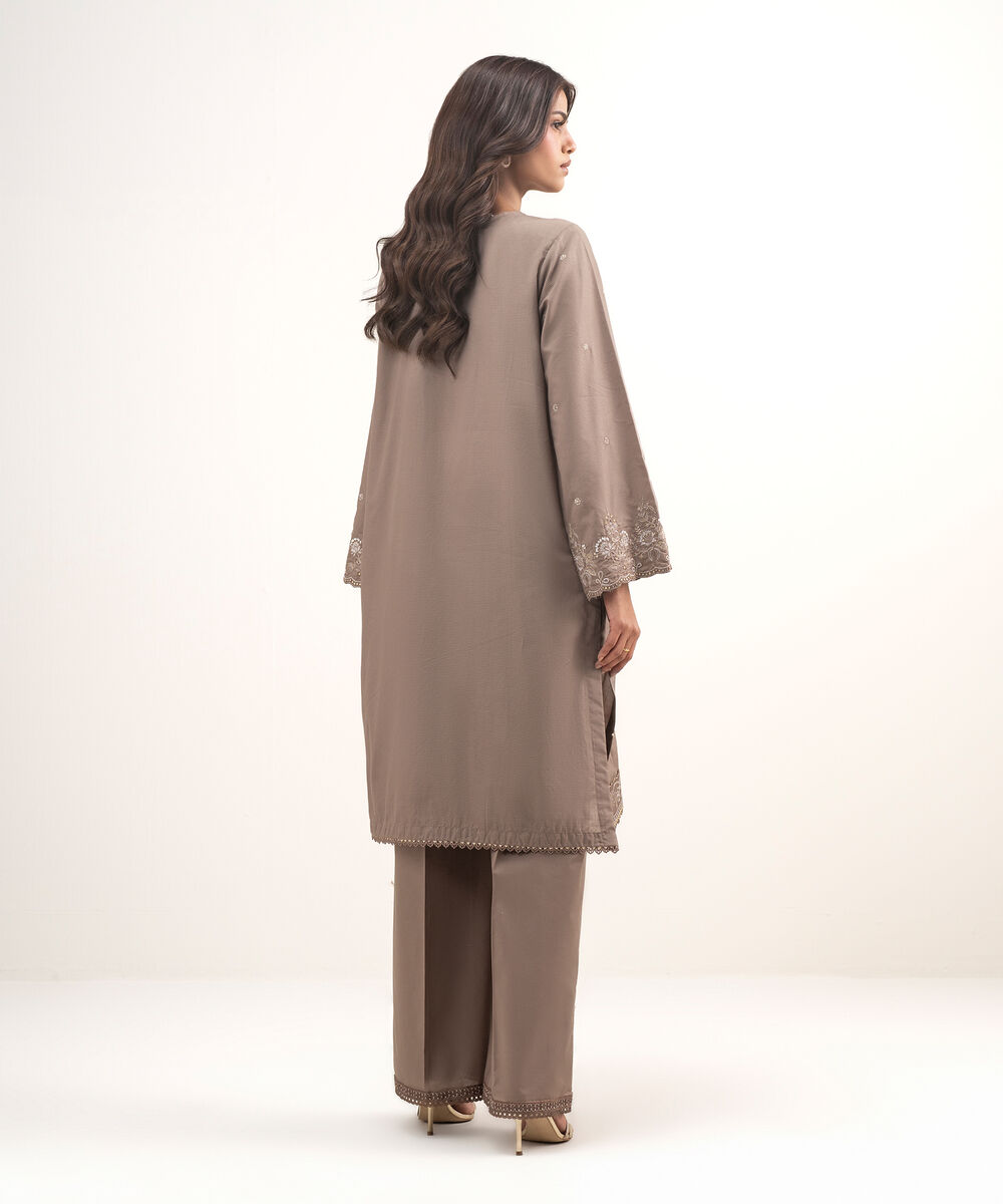 Women's RTW Zari Lawn Embroidered Brown 2 Piece Suit